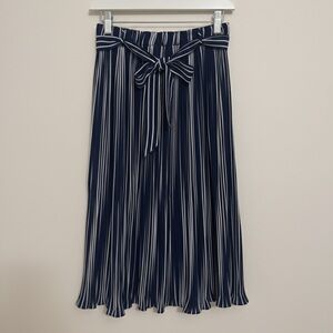 Alice Blue Navy and White Striped A-Line Midi Skirt